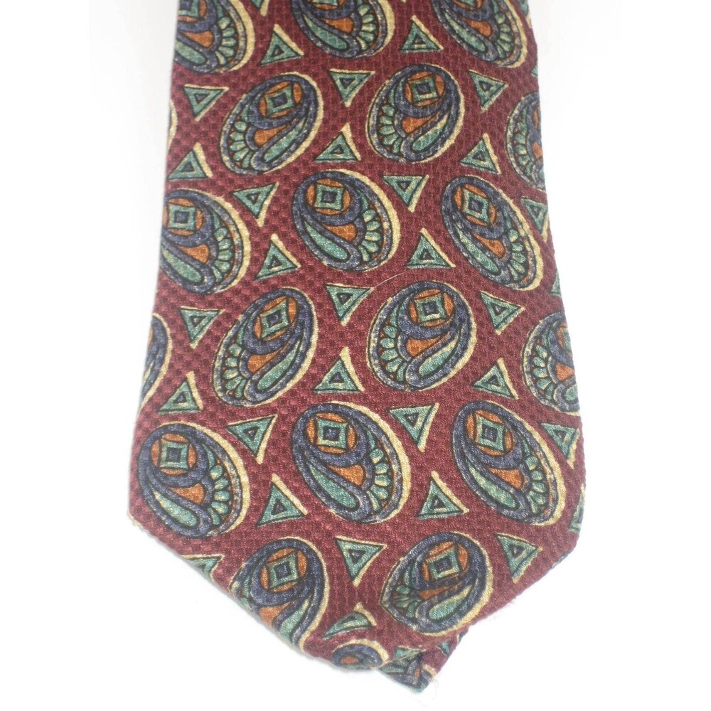 Rooster Maroon Geometric Design 100% Silk Necktie
